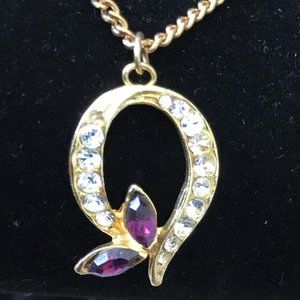 Amethyst & Rhinestone Crystal Pendant-Horseshoe-FREE with Purchase*